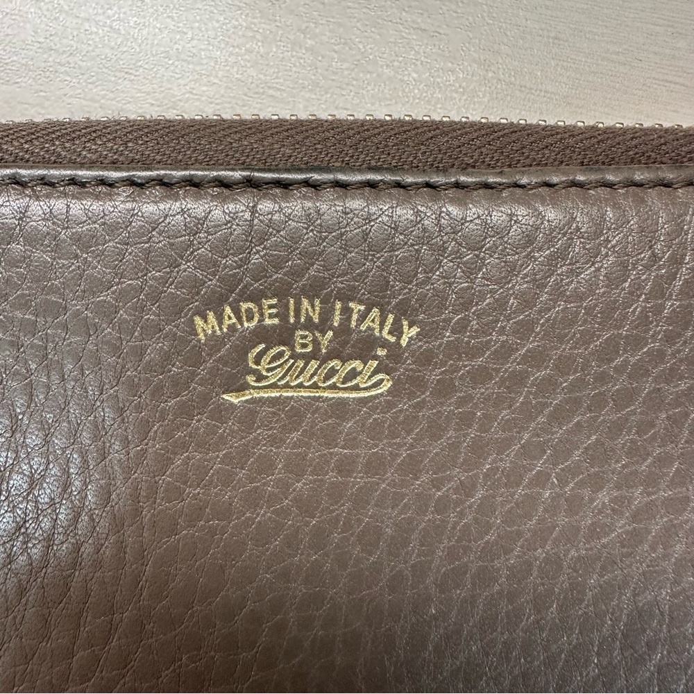 GUCCI Bamboo Tassel Swing Leather Zip Around Long Wallet Brown-Gray - Picture 2 of 10
